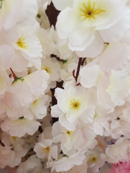 Сакура искусственная цветущая  белая 180. Цветущая сакура - один из символов страны восходящего солнца, Цветок сакуры глубоко символичен в японской культуре.  Ствол декоративного растения изготовлен из натуральной древесины,а цветы из синтетических тканей